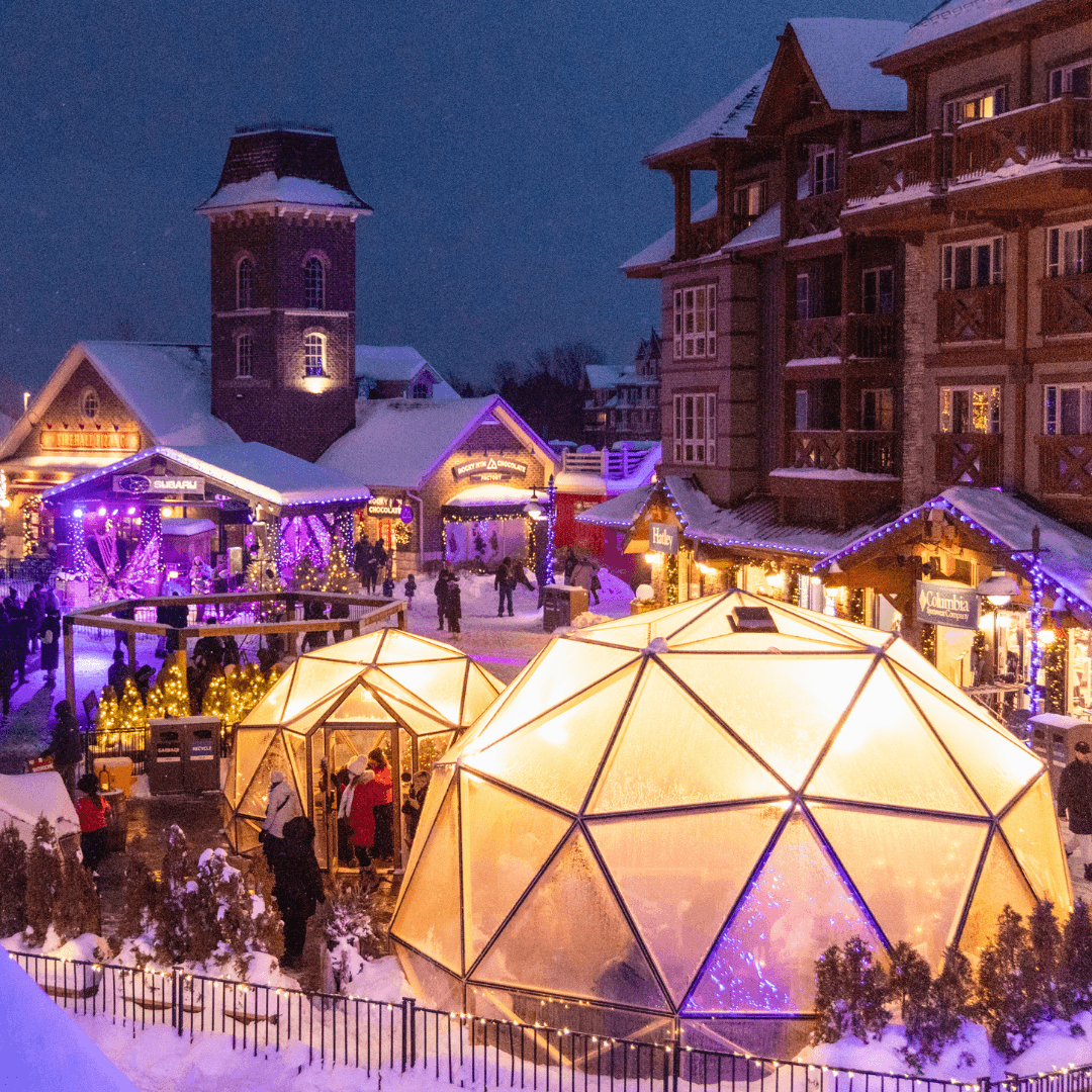 Our signature Holiday Magic event, showcased at night in the events plaza.