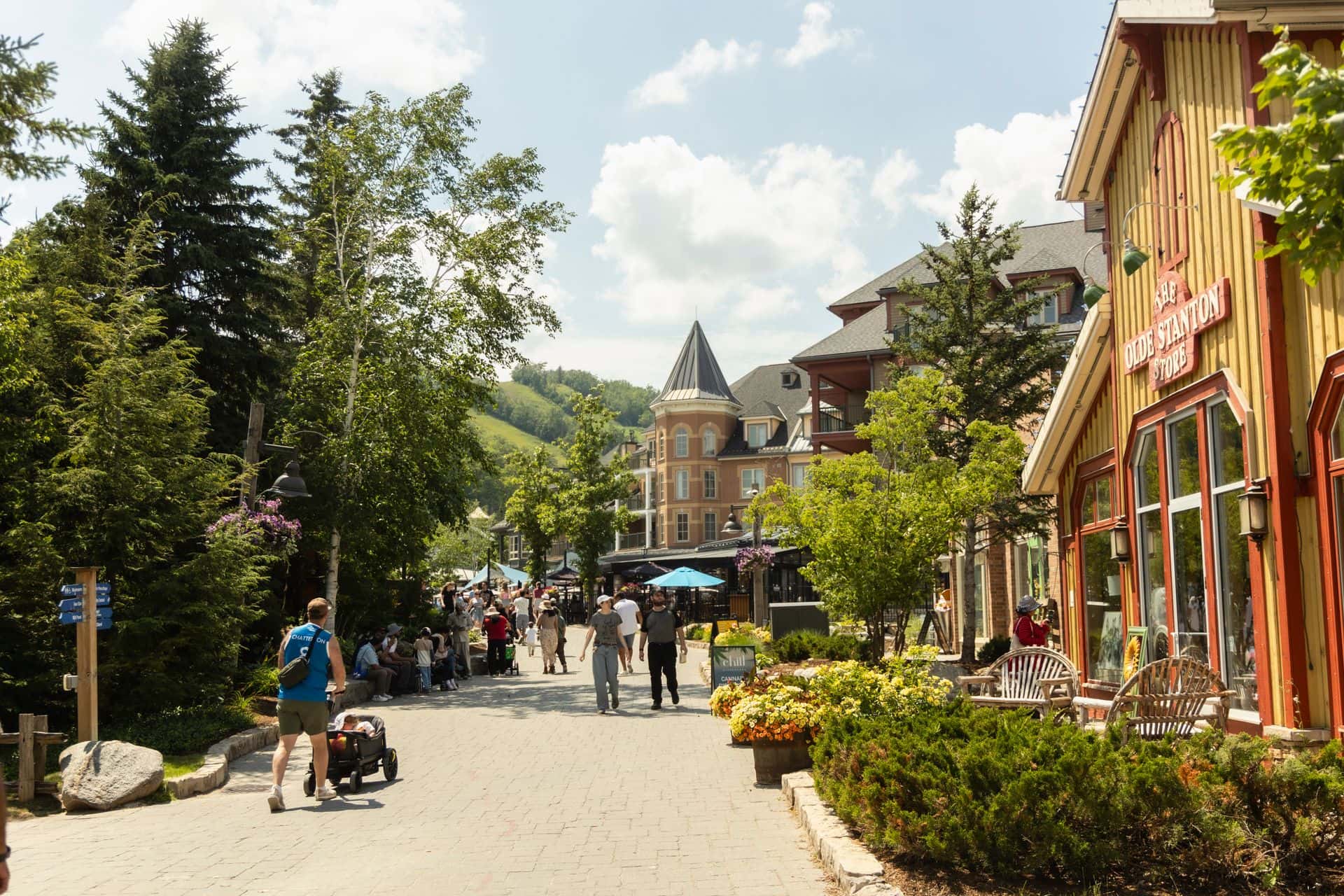 A landscape photo of a classic summer day in Blue Mountain Village.