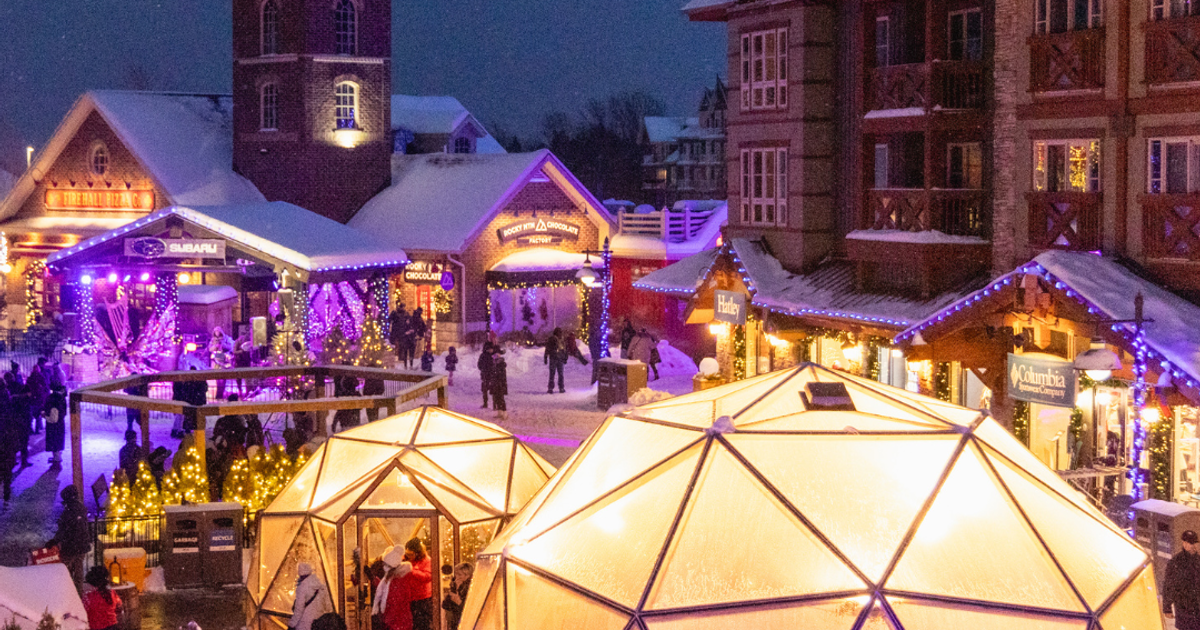 Our signature Holiday Magic event, showcased at night in the events plaza.
